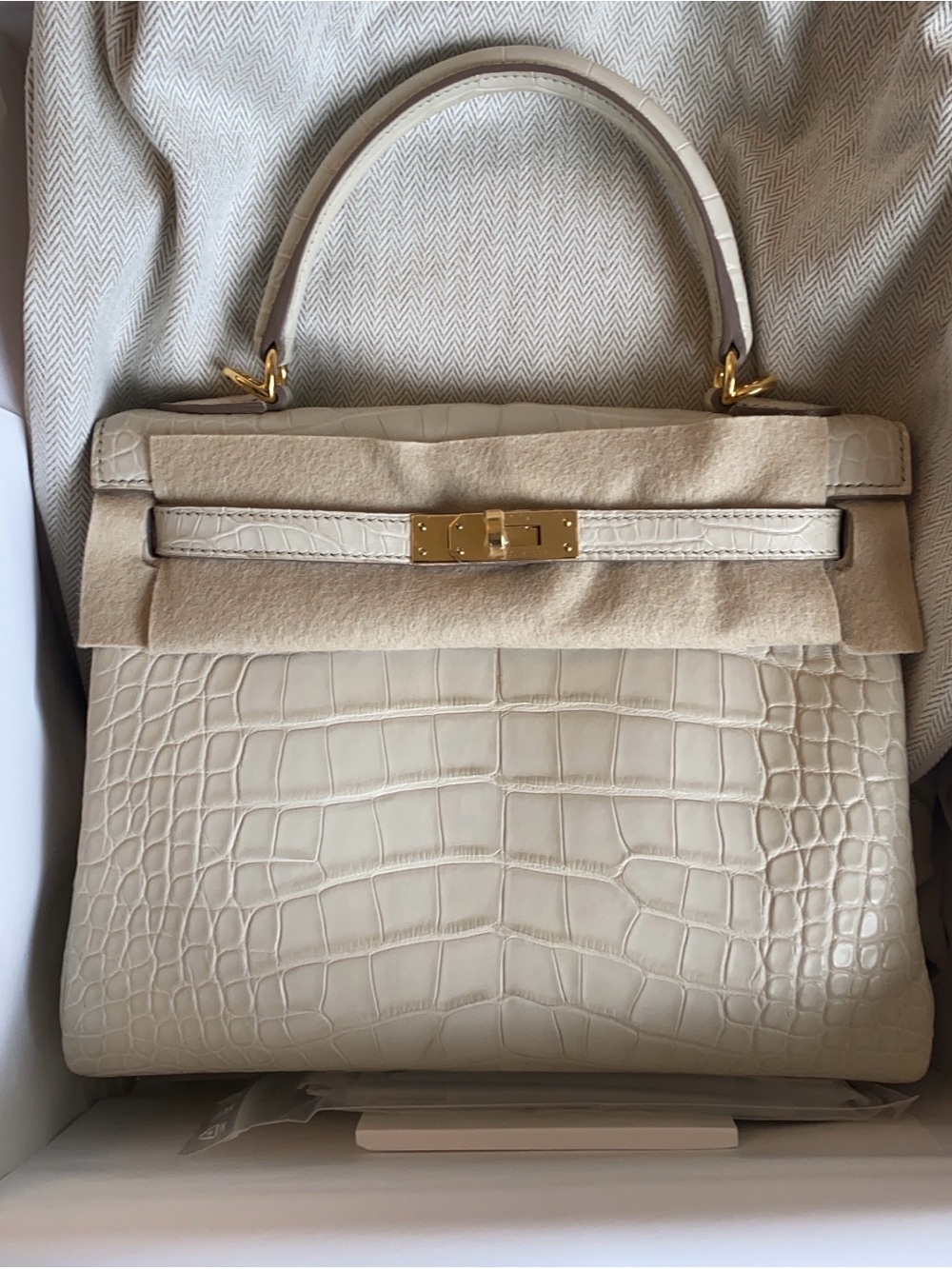 Brand new hermes Kelly 25 beton alligator bag crocodile, gold hardware